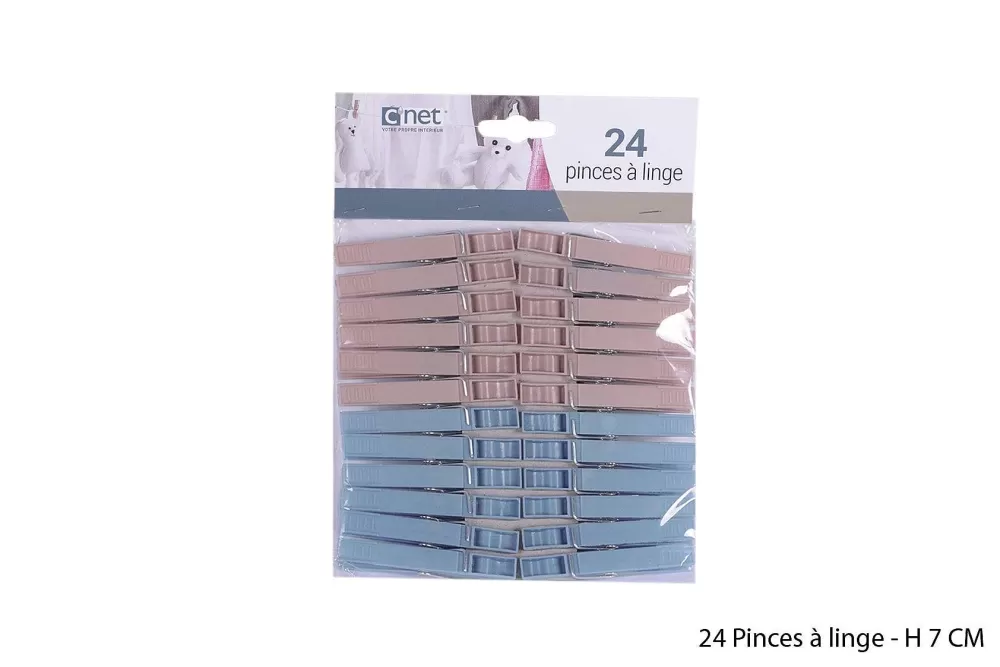 Soin Du Linge | * 24 Pinces A Linge Grege Et Bleu 7Cm