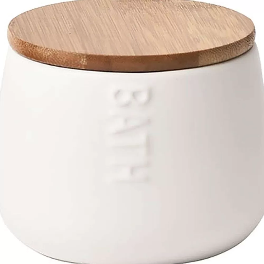 Accessoires De Salle De Bain | * Boîte A Coton Dolomite Ronde Bath Blanc Bambou