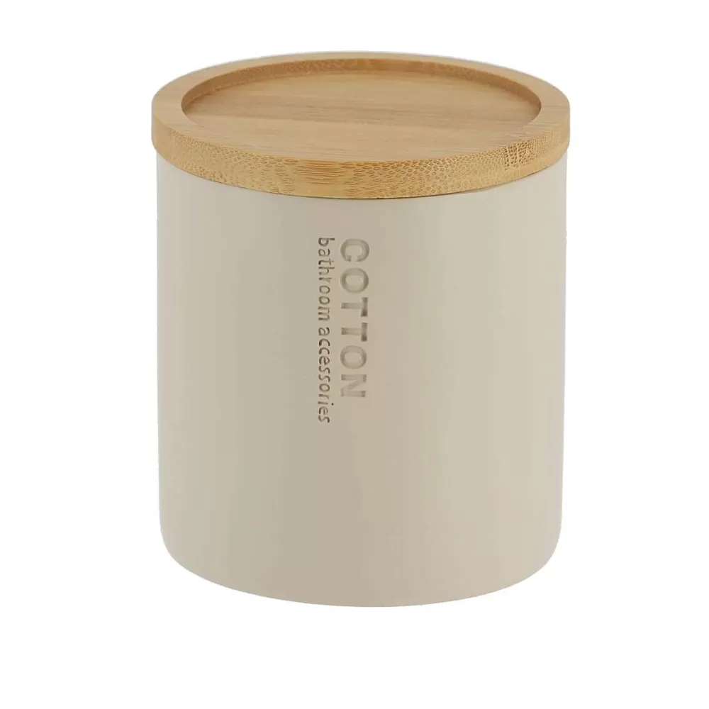 Accessoires De Salle De Bain | * Boîte A Coton Polyresine Couvercle Bambou Beige Bambou