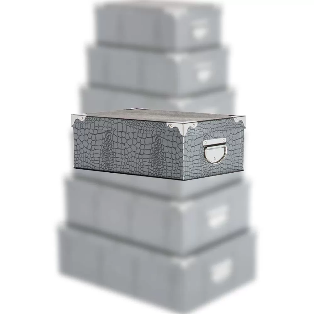 Boîte De Rangement | * Boîte Coins Metal Croco Noir Ou Gris 32X21.5X11.8 Cm