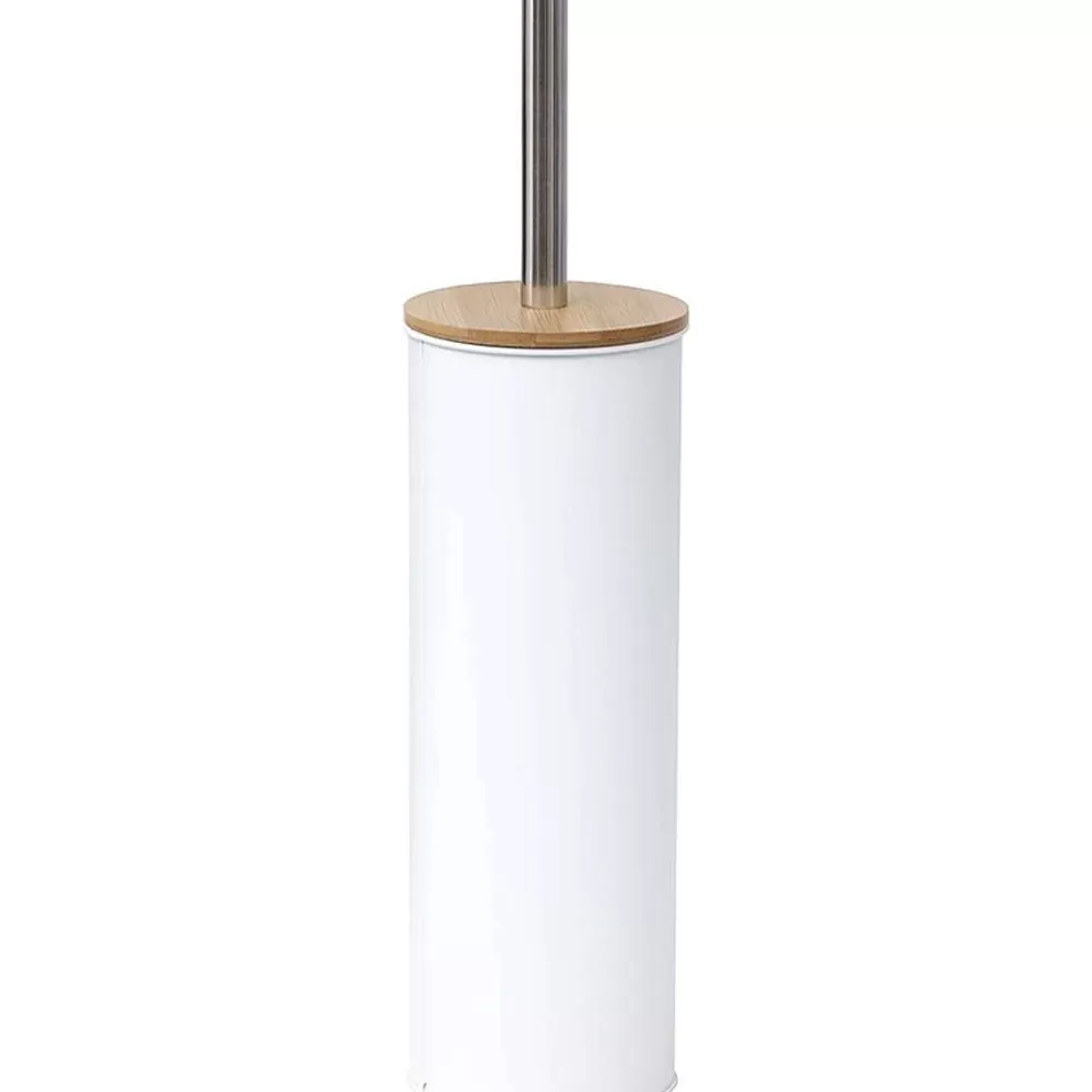 Accessoires Wc | * Brosse Wc Metal Couvercle Bambou Blanc