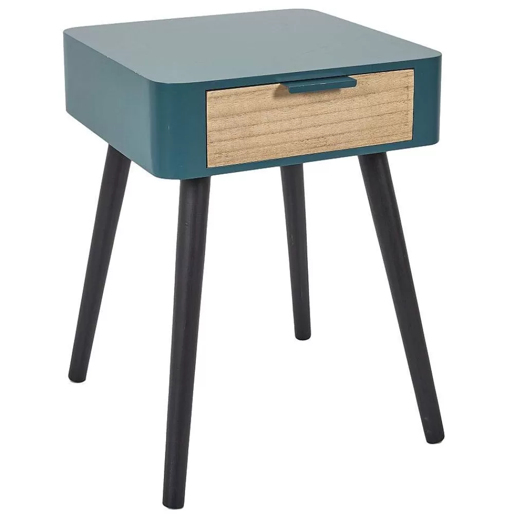 * Tables De Chevet>Chevet 1 Tiroir En Bois Bleu Canard