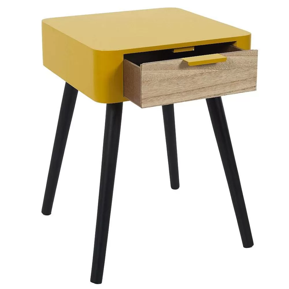 * Tables De Chevet>Chevet 1 Tiroir En Bois Jaune Moutarde