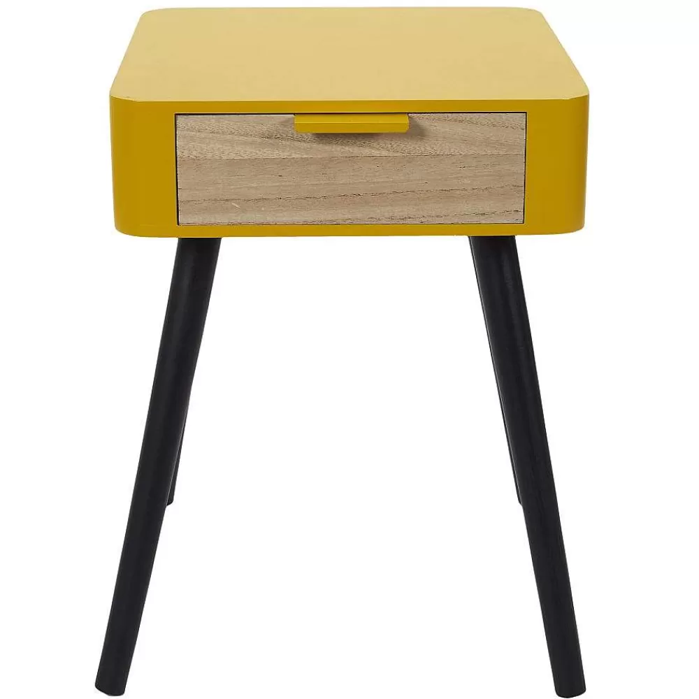 * Tables De Chevet>Chevet 1 Tiroir En Bois Jaune Moutarde