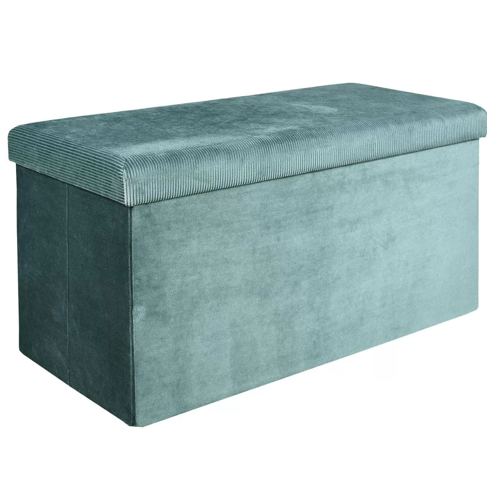 * Poufs>Coffre Banc Pliable Velours Cotele Giulia Bleu