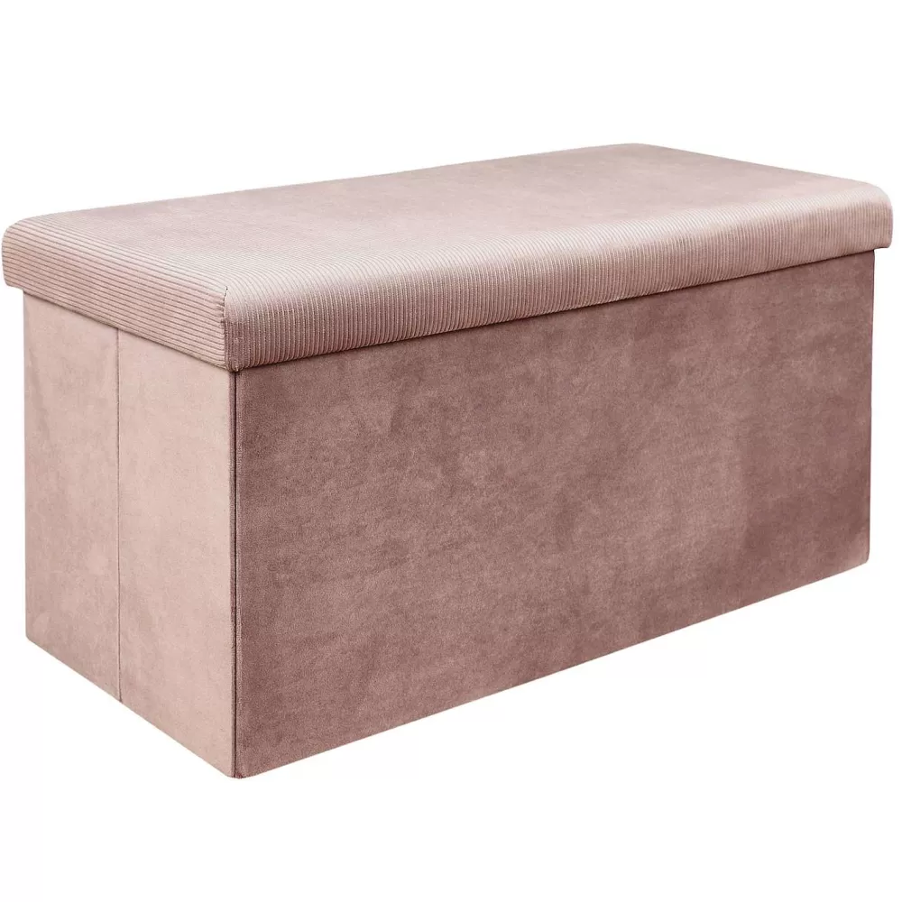 * Poufs>Coffre Banc Pliable Velours Cotele Giulia Rose