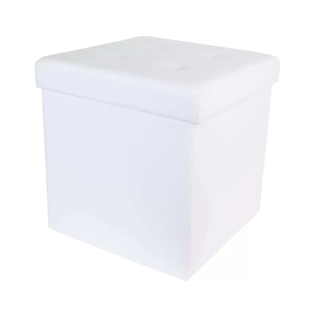 * Poufs>Coffre Pouf Pliable Pu Blanc