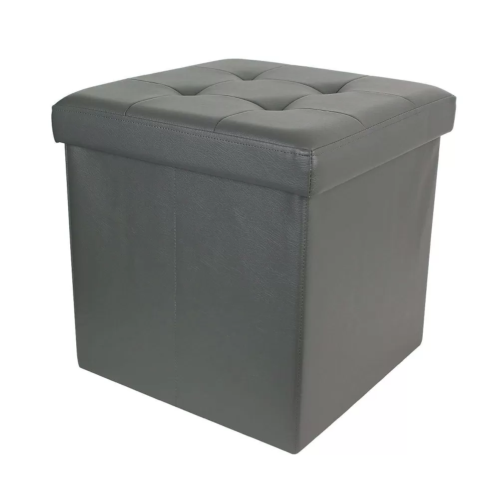 * Poufs>Coffre Pouf Pliable Pu Gris