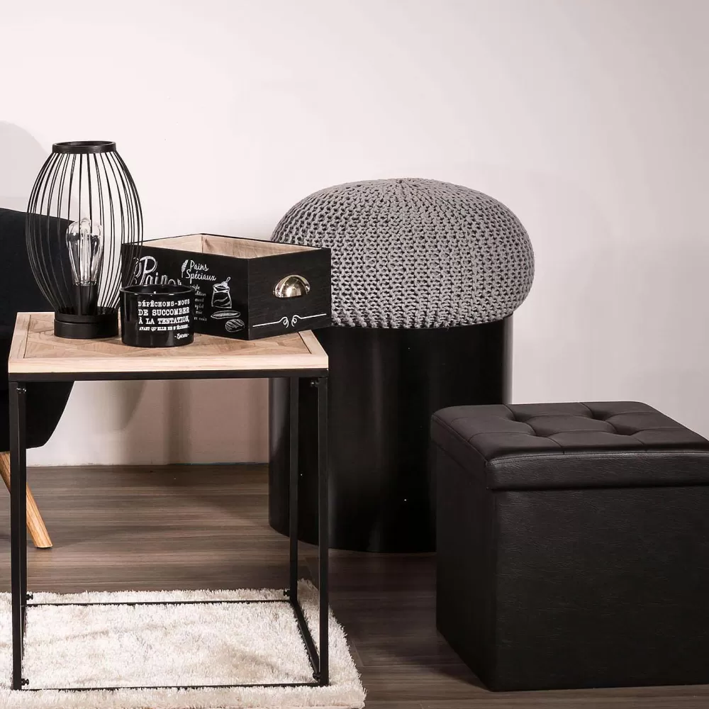 * Poufs>Coffre Pouf Pliable Pu Noir