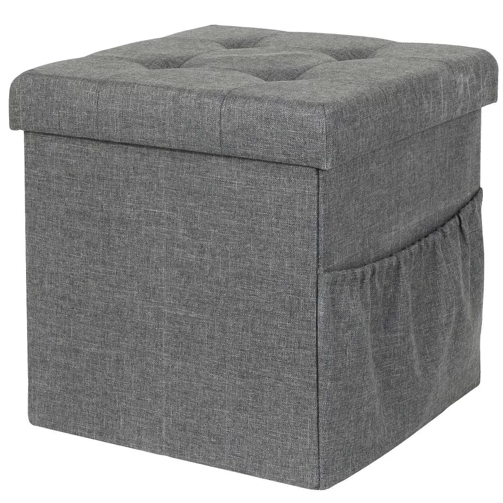 * Poufs>Coffre Pouf Pliable Tissu Gris Fonce