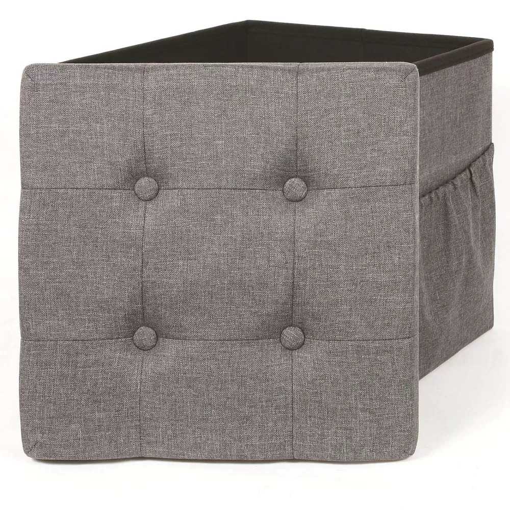 * Poufs>Coffre Pouf Pliable Tissu Gris Fonce