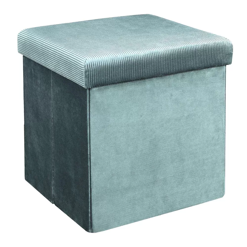 * Poufs>Coffre Pouf Pliable Velours Cotele Giulia Bleu