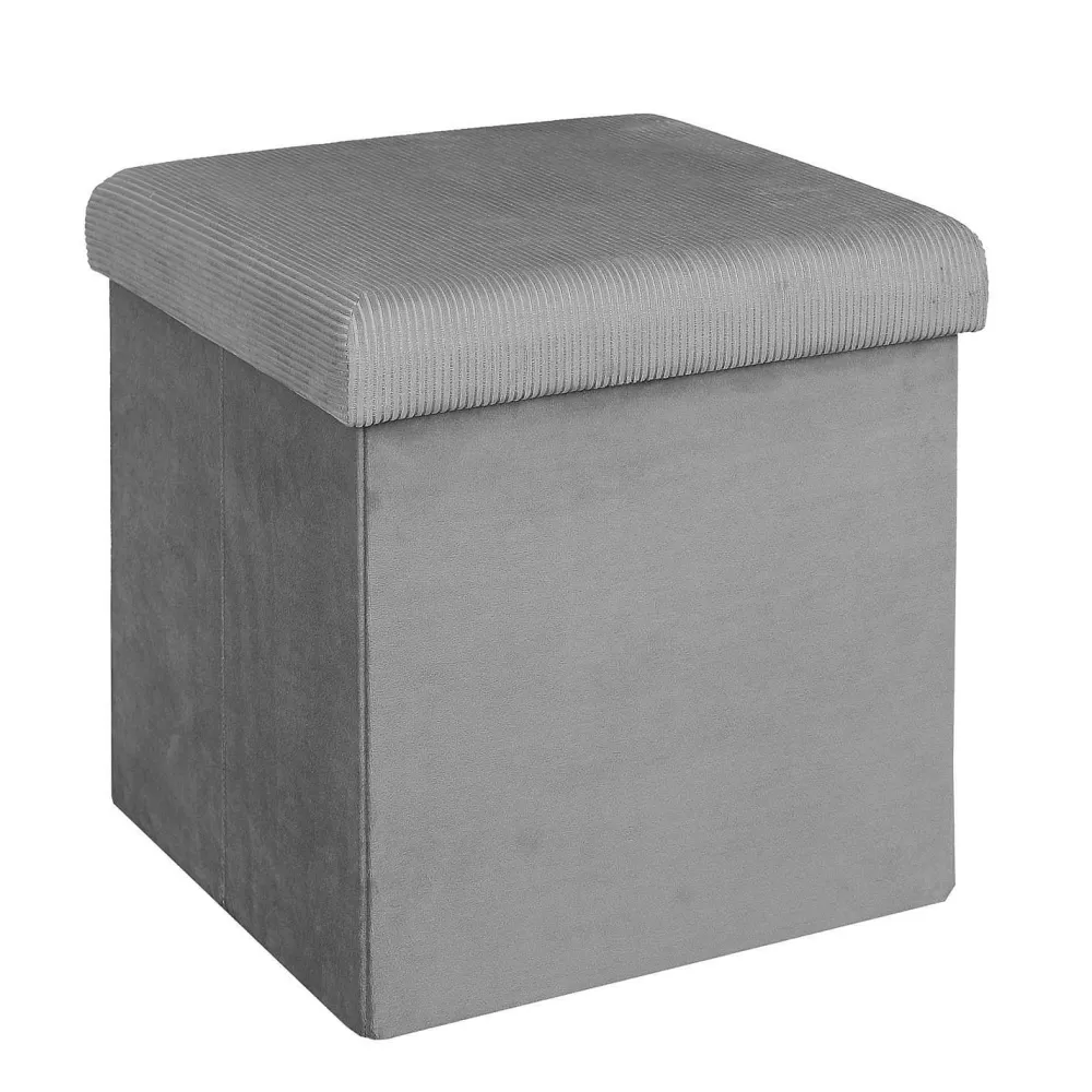 * Poufs>Coffre Pouf Pliable Velours Cotele Giulia Gris