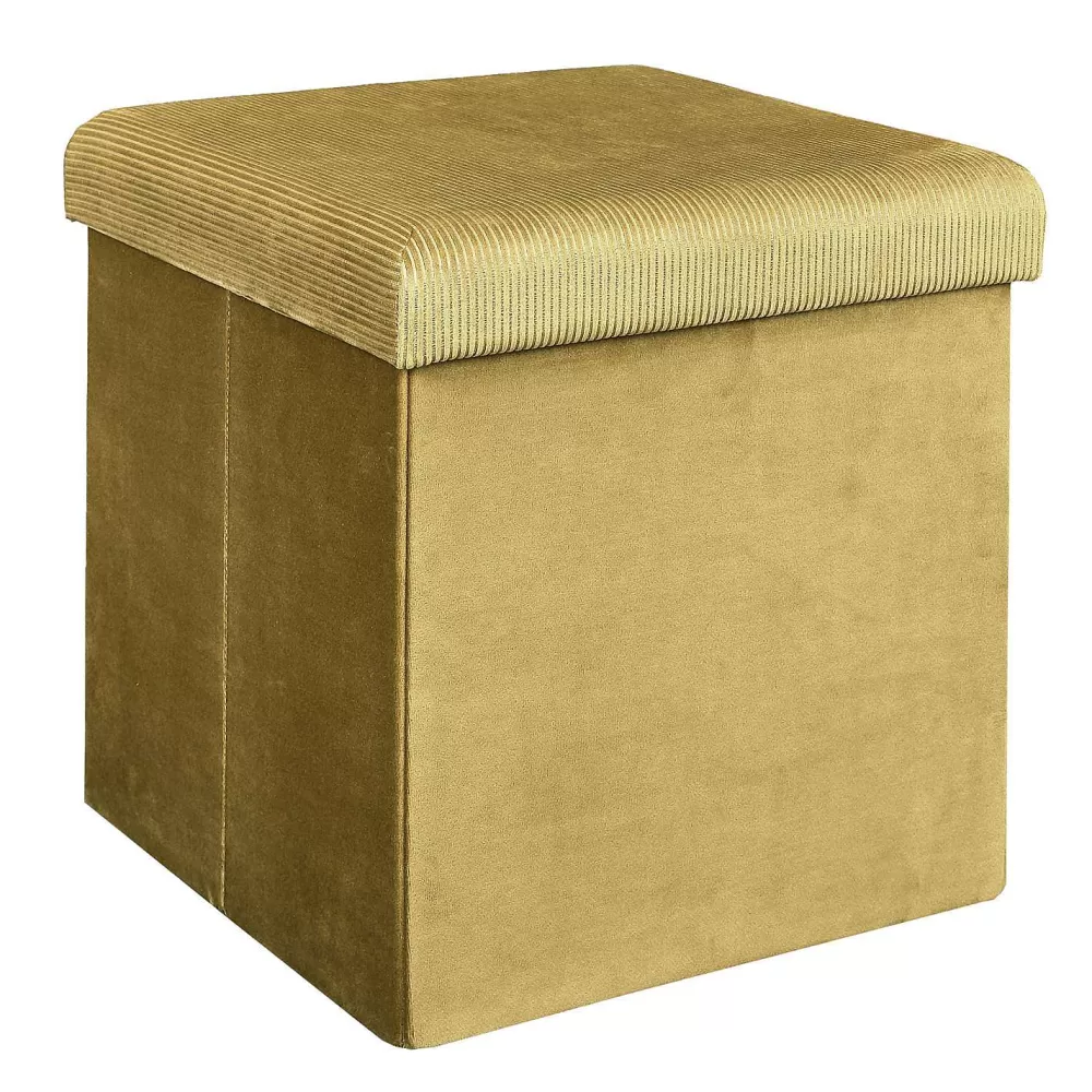 * Poufs>Coffre Pouf Pliable Velours Cotele Giulia Jaune