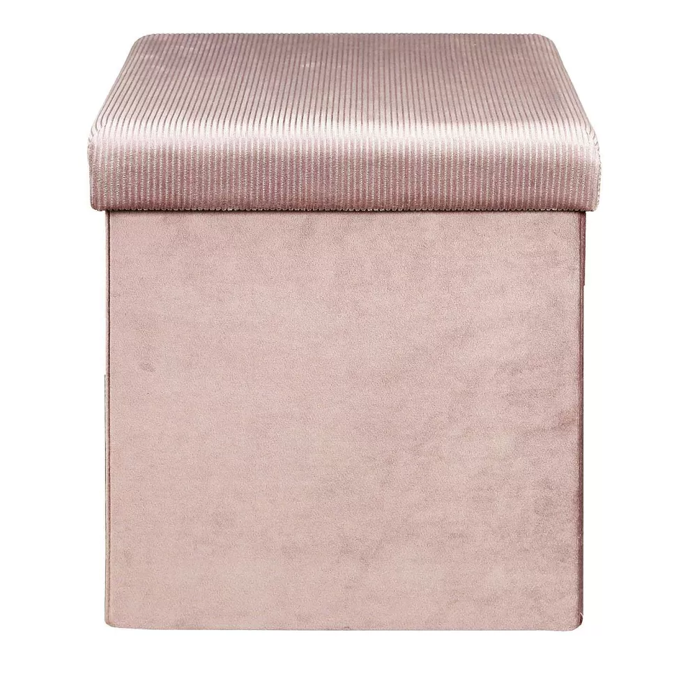 * Poufs>Coffre Pouf Pliable Velours Cotele Giulia Rose