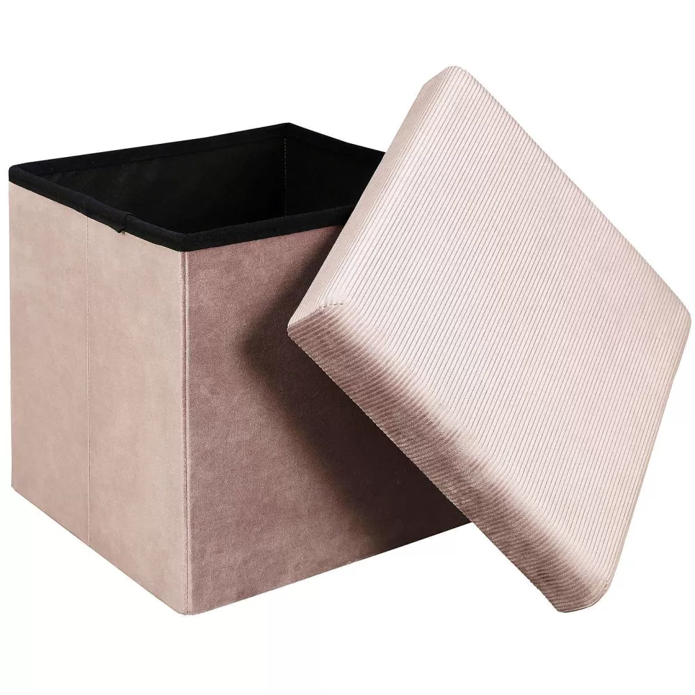 * Poufs>Coffre Pouf Pliable Velours Cotele Giulia Rose