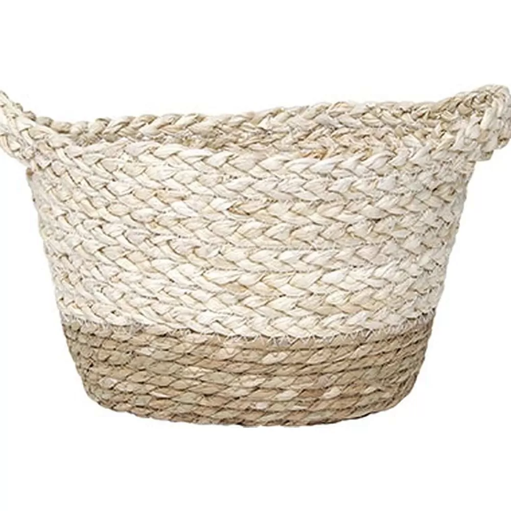 Rangements Deco | * Corbeille Bicolore Ovale Mm Matiere Vegetale Naturel Blanc