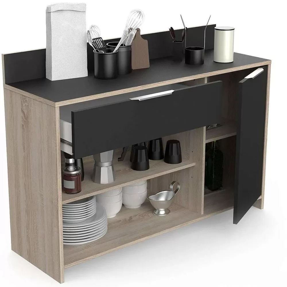 * Meubles De Cuisine>Desserte Cuisine En Bois Noir 2 Niches 1 Porte 1 Tiroir Mike