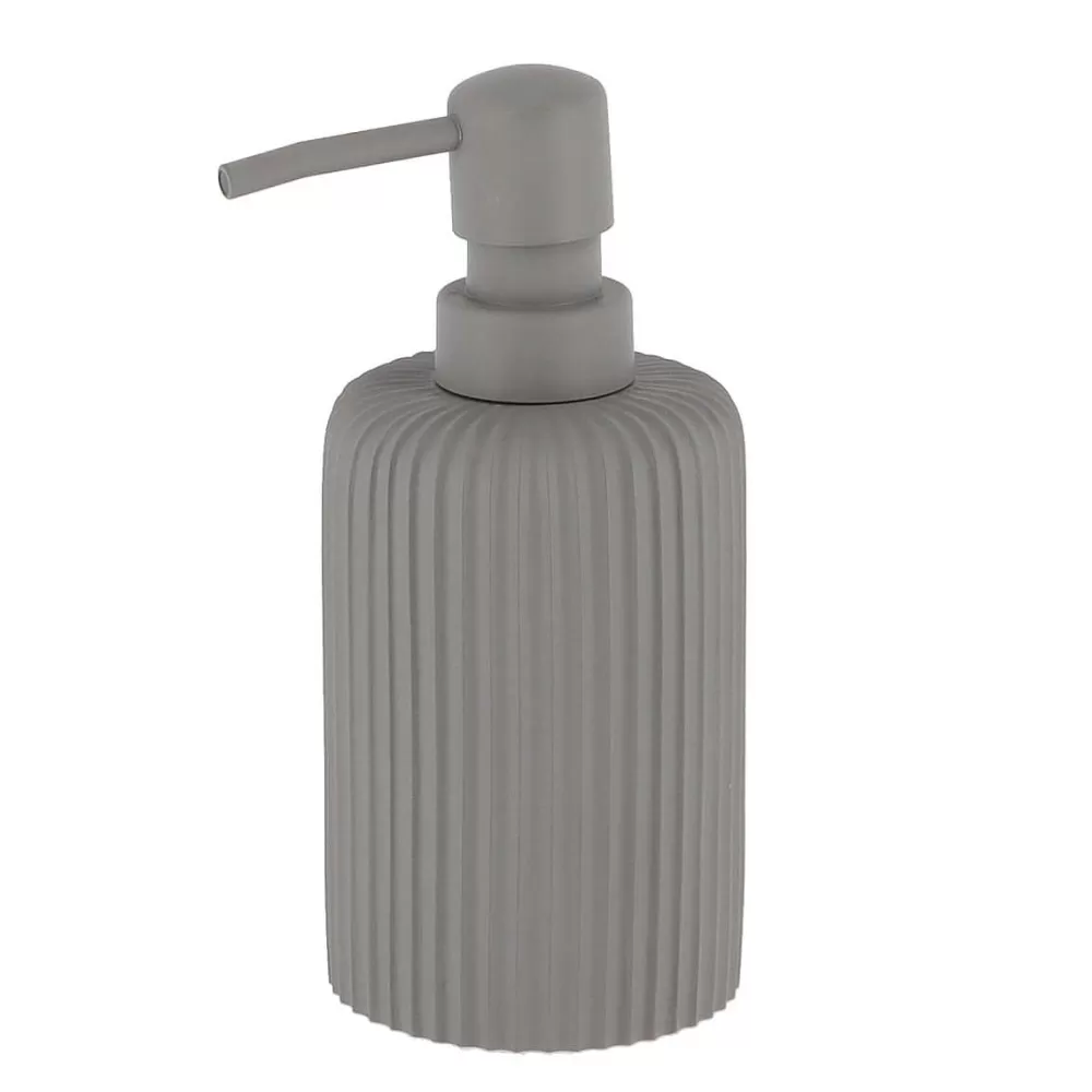 Accessoires De Salle De Bain | * Distributeur A Savon Arrondi Strie Polyresine 230Ml Gris