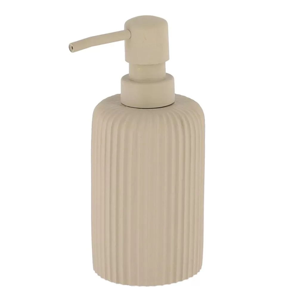 Accessoires De Salle De Bain | * Distributeur A Savon Arrondi Strie Polyresine 230Ml Taupe