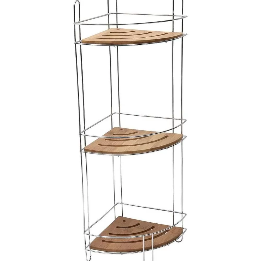 * Meubles Salle De Bain>Etagere D Angle Fil Metal Bambou 3 Niveaux Chrome Bambo