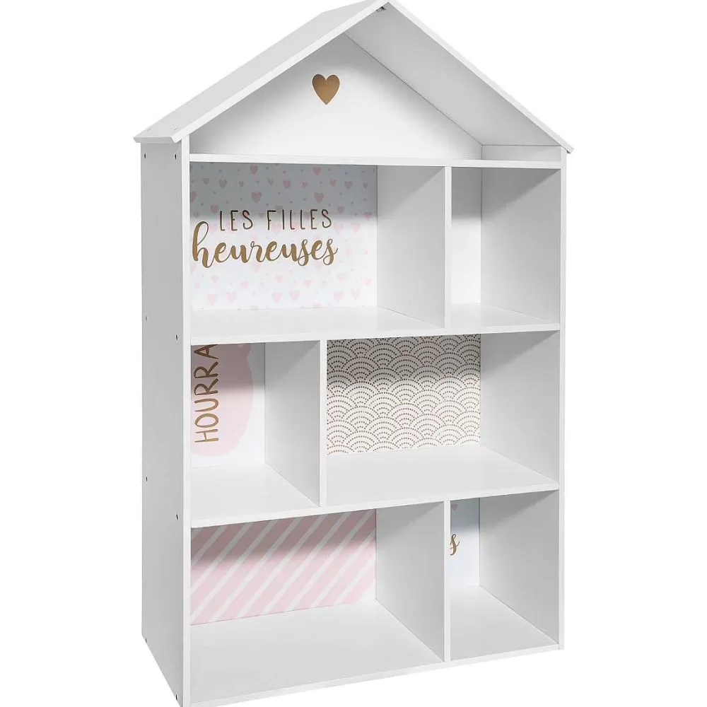 Atmosphera Bibliothèques>Maison 7 Cases Rose D.73.5X30X114Cm