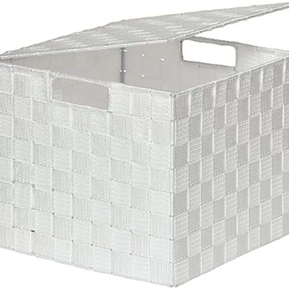 Rangements Deco | * Panier Carre Polyester Avec Couvercle Blanc Taille L