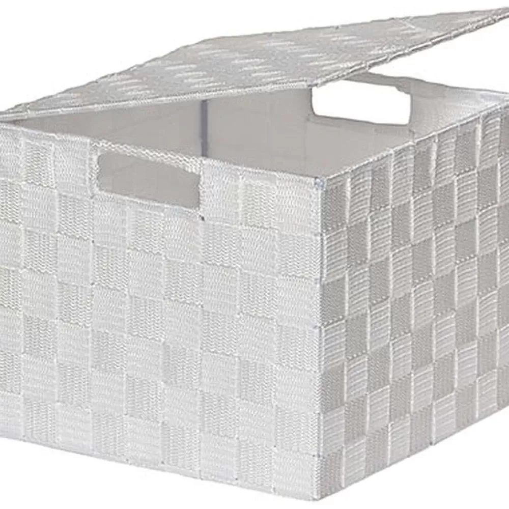 Rangements Deco | * Panier Carre Polyester Avec Couvercle Blanc Taille M