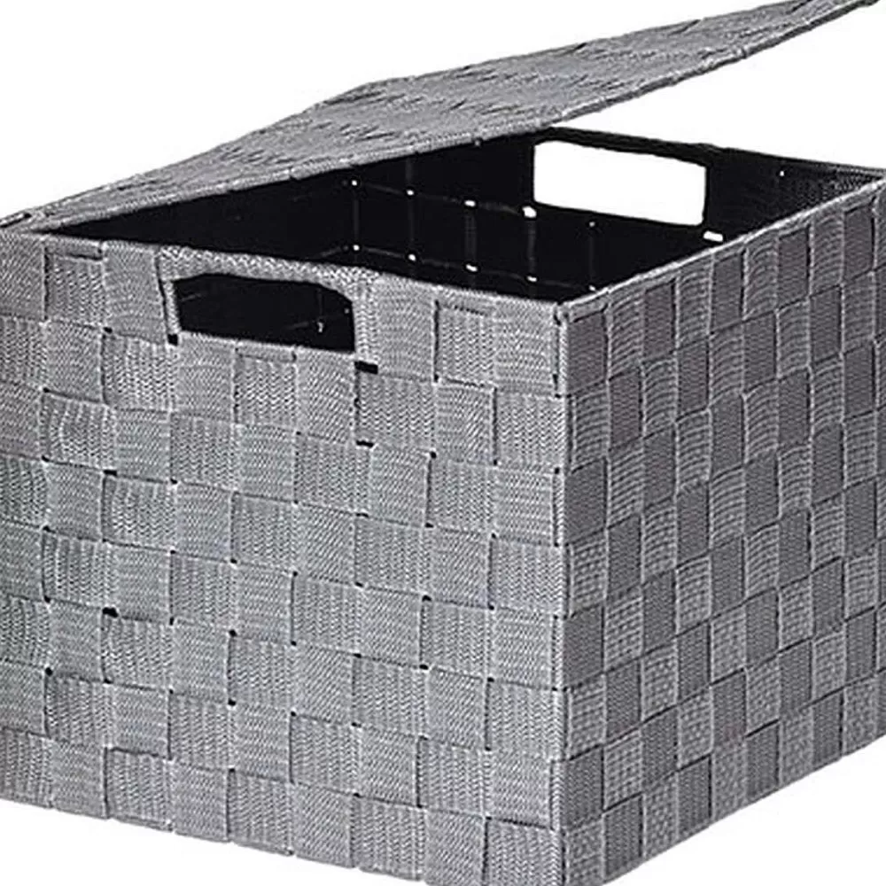 Rangements Deco | * Panier Carre Polyester Avec Couvercle Gris Taille L