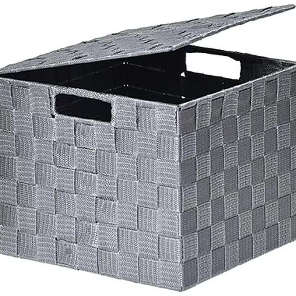 Rangements Deco | * Panier Carre Polyester Avec Couvercle Gris Taille M