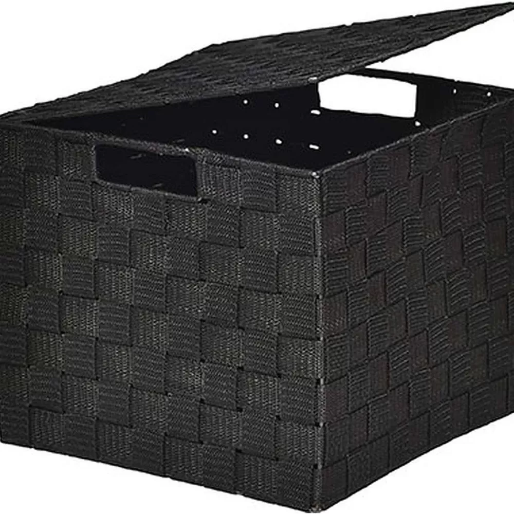 Rangements Deco | * Panier Carre Polyester Avec Couvercle Noir Taille L