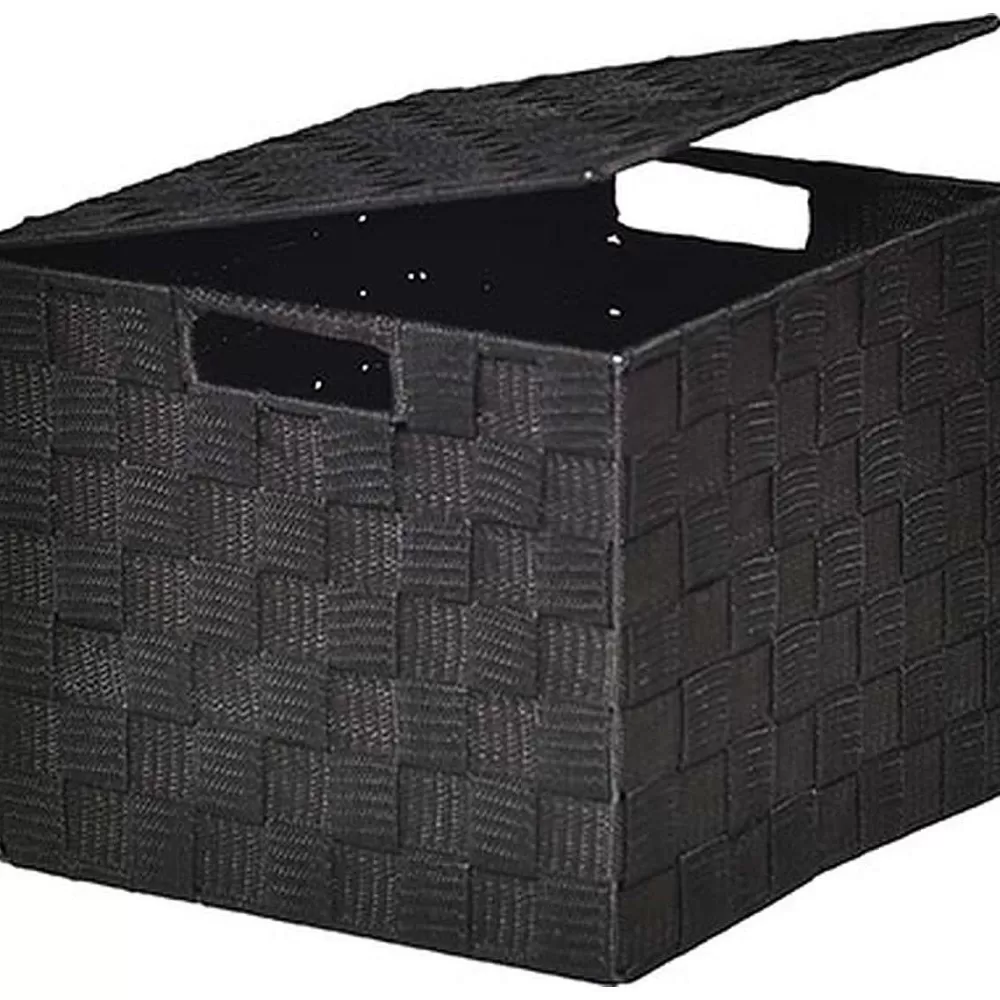 Rangements Deco | * Panier Carre Polyester Avec Couvercle Noir Taille M