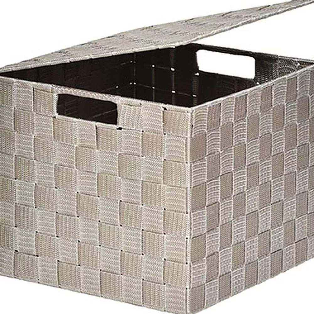 Rangements Deco | * Panier Carre Polyester Avec Couvercle Taupe Taille L