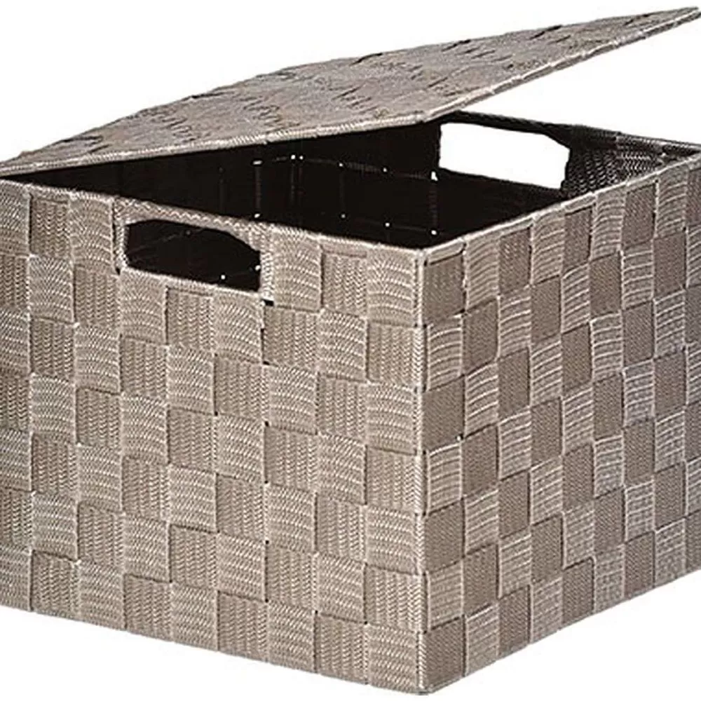 Rangements Deco | * Panier Carre Polyester Avec Couvercle Taupe Taille M