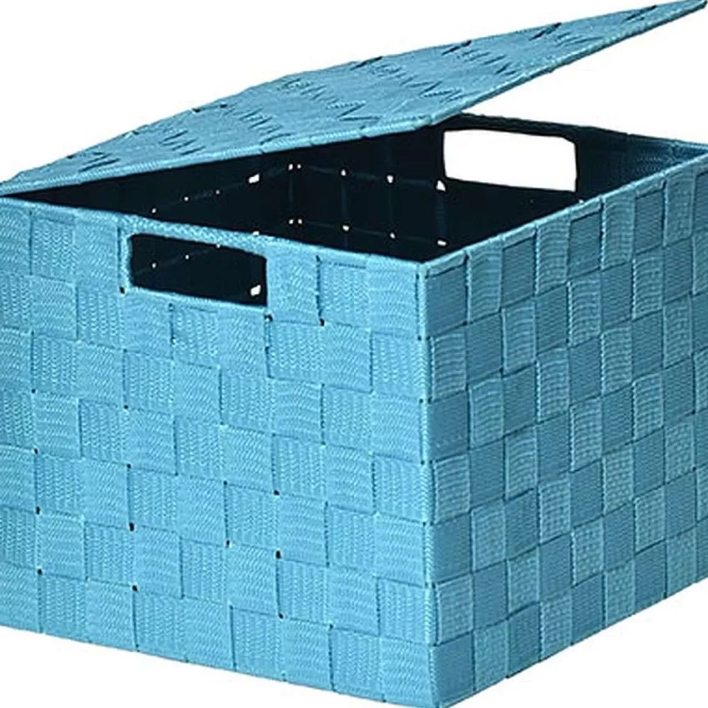 Rangements Deco | * Panier Carre Polyester Avec Couvercle Turquoise Taille M