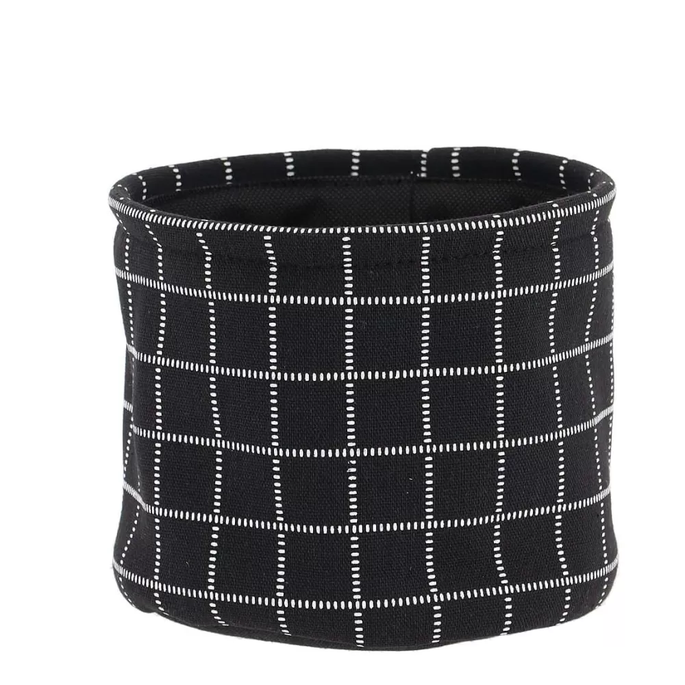 Rangement Salle De Bain | * Panier Coton Imprime Motif Carre Noir 17X14Cm