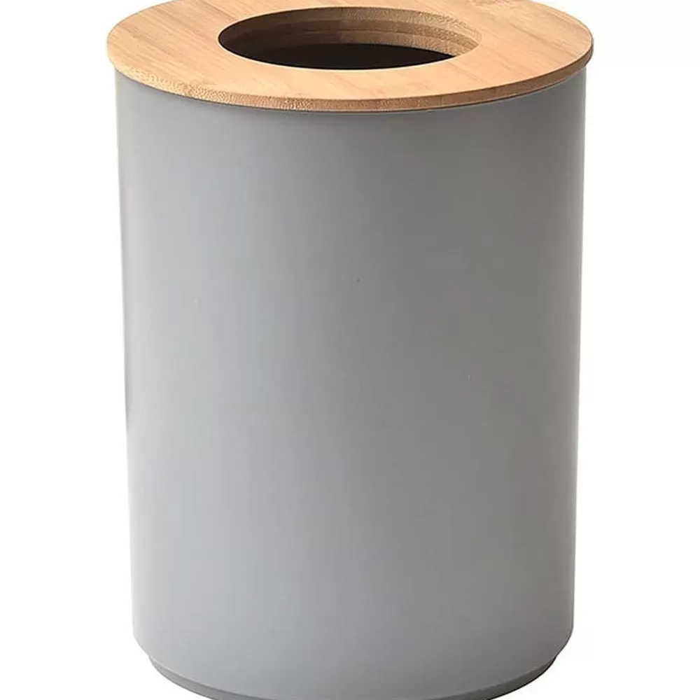 Poubelles De Salle De Bain | * Poubelle Avec Couvercle Bambou 5L Gris