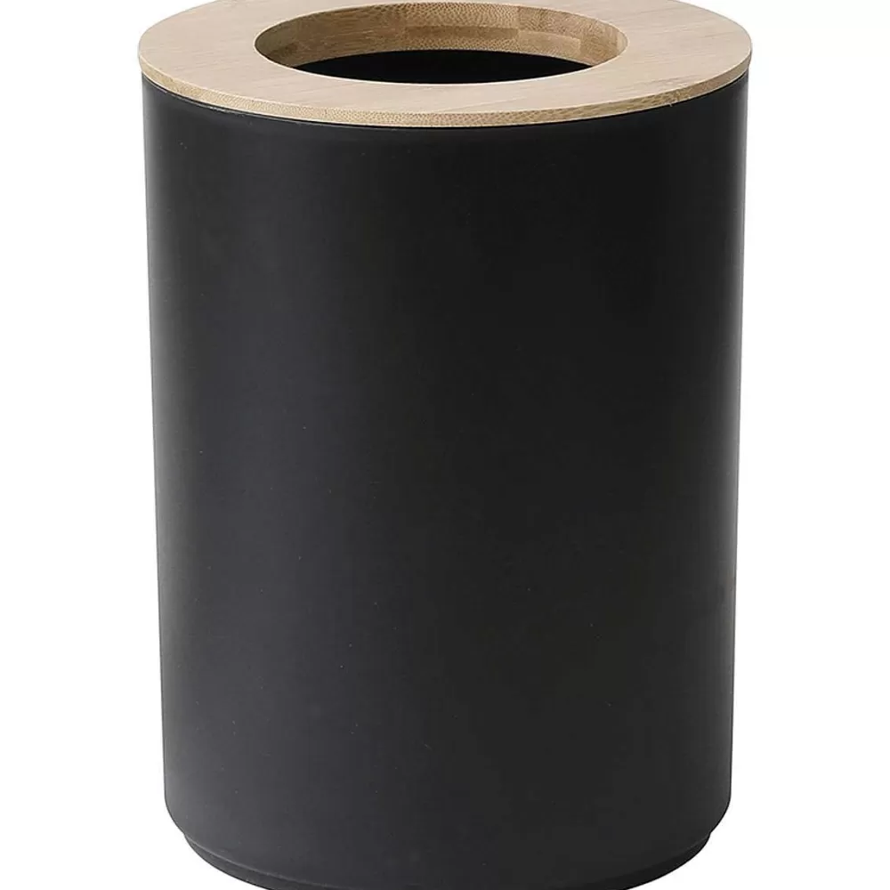 Poubelles De Salle De Bain | * Poubelle Avec Couvercle Bambou 5L Noir Bambou