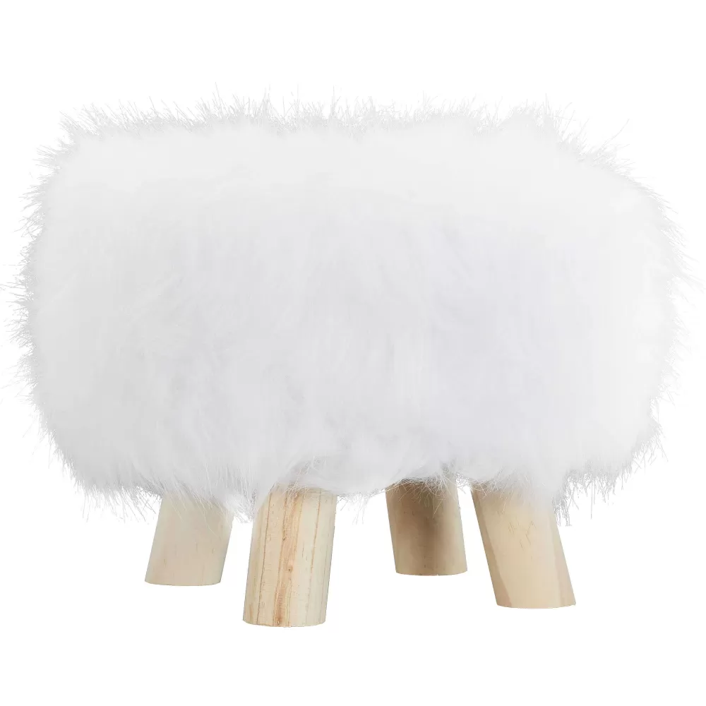 * Poufs>Pouf Fausse Fourrure Blanche Pieds 30X24Cm