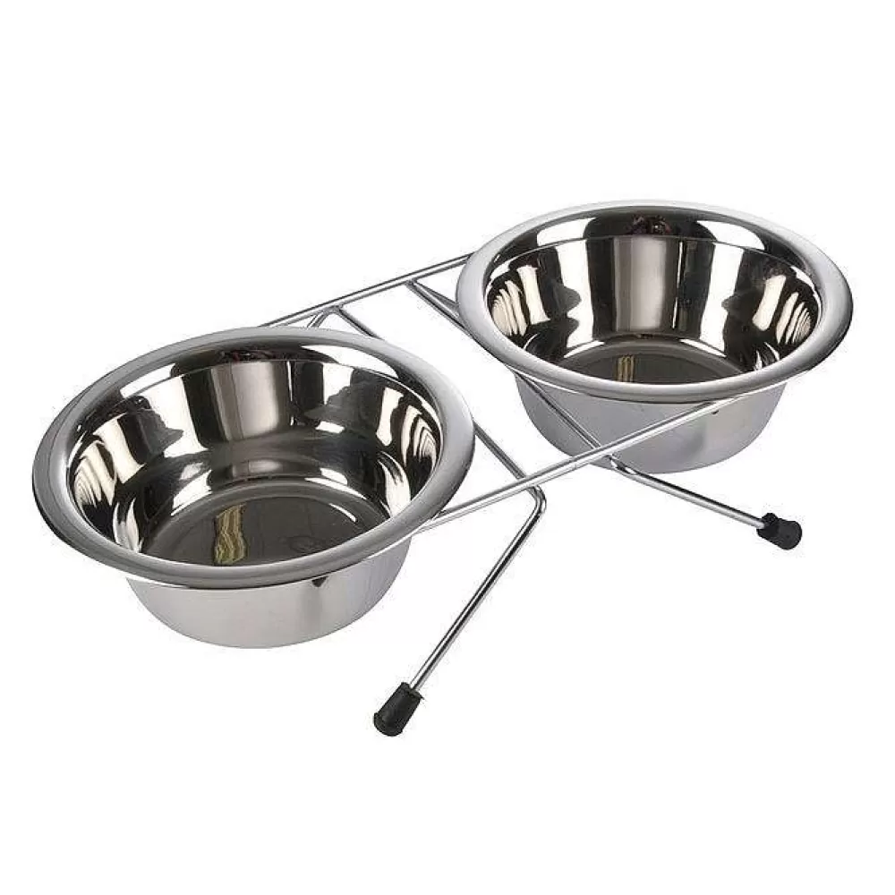 Repas Et Accessoires | * Set 2 Bols Inox Support 4 Pieds Antiderapant D.21X15X9Cm