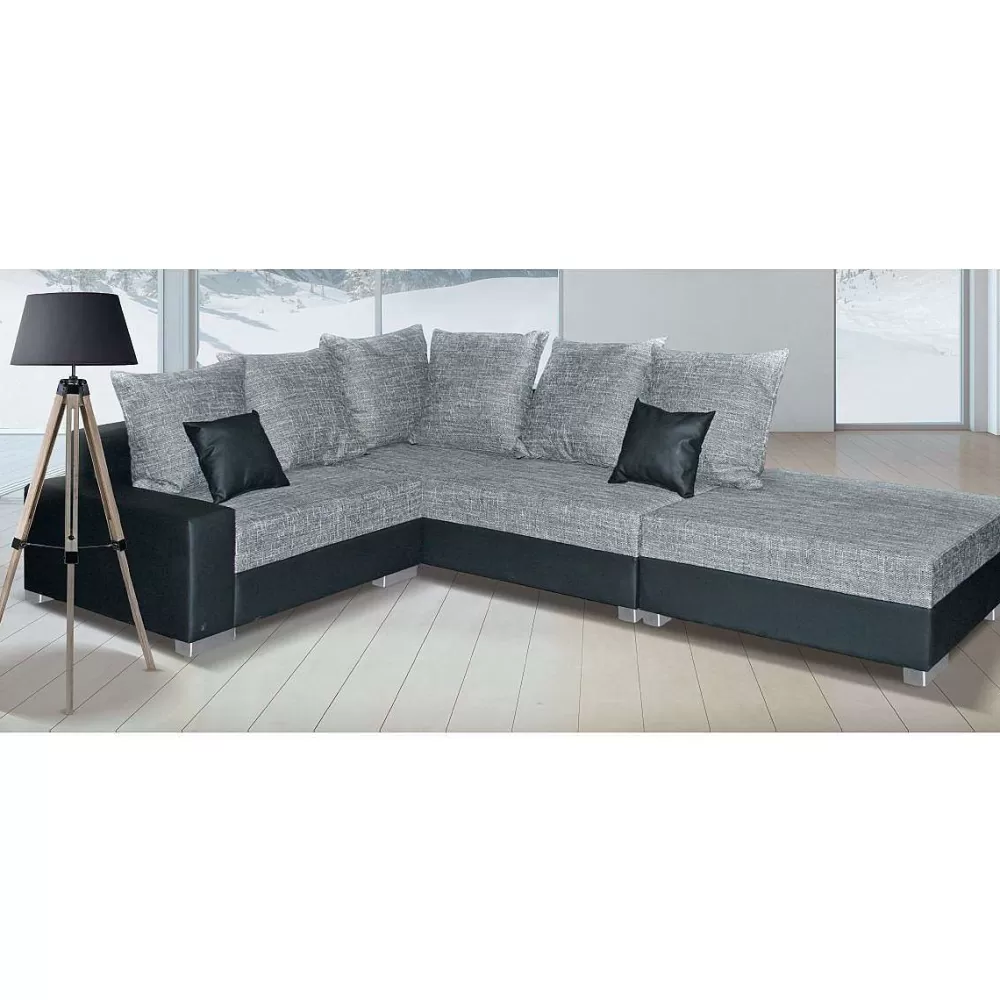 * Canapés D'Angle>Sonia Ad Tissu Gris Lawa 5 Pvc Noir