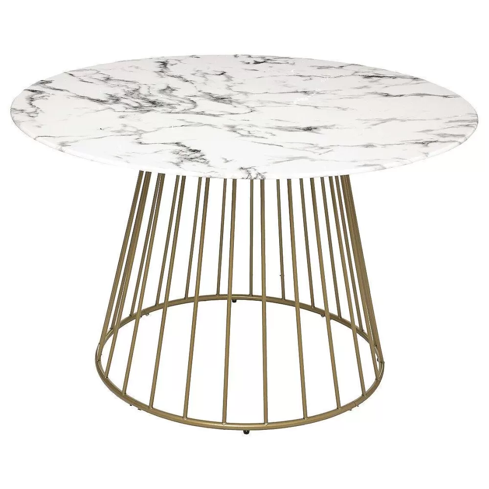 Atmosphera Tables À Manger>Table Diner Rayo Blanc Dore D.120Cm