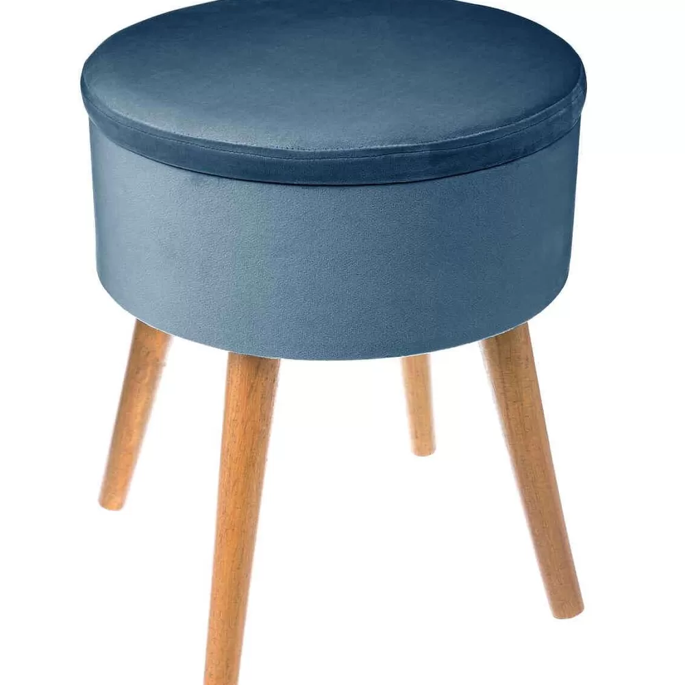 Atmosphera Tabourets>Tabouret Appoint Coffre Velours Tess Bleu