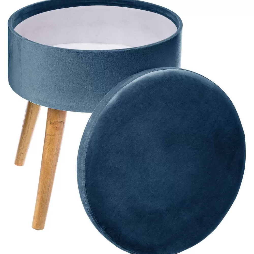 Atmosphera Tabourets>Tabouret Appoint Coffre Velours Tess Bleu