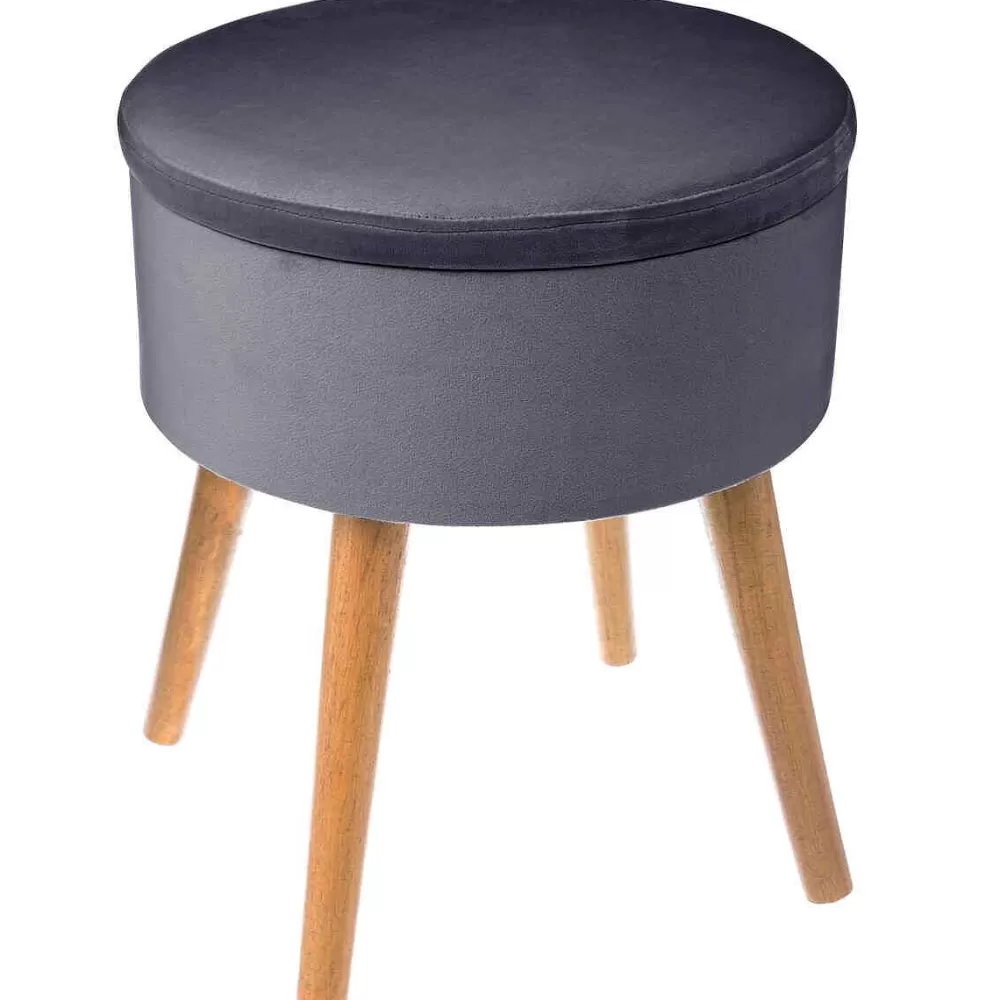 Atmosphera Tabourets>Tabouret Appoint Coffre Velours Tess Gris Fonce