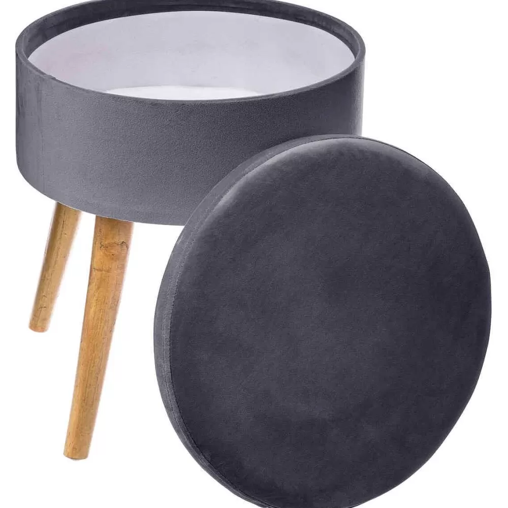 Atmosphera Tabourets>Tabouret Appoint Coffre Velours Tess Gris Fonce