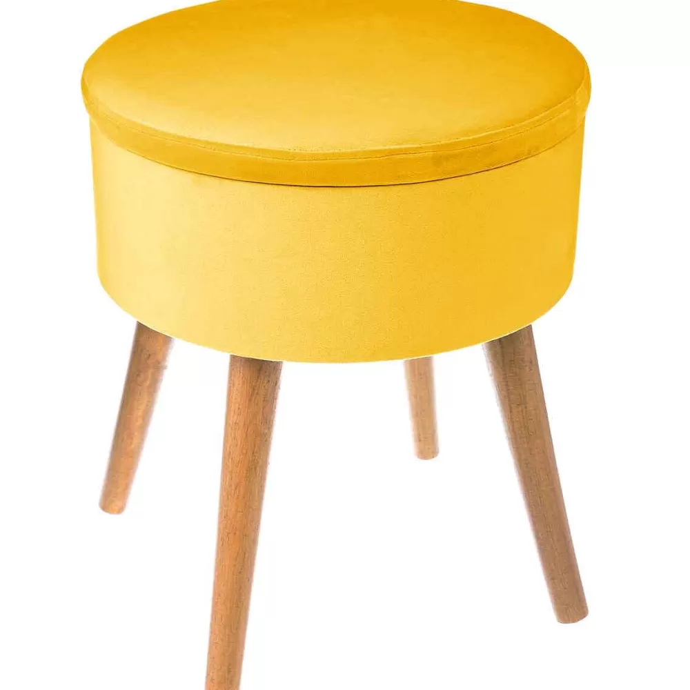 Atmosphera Tabourets>Tabouret Appoint Coffre Velours Tess Ocre