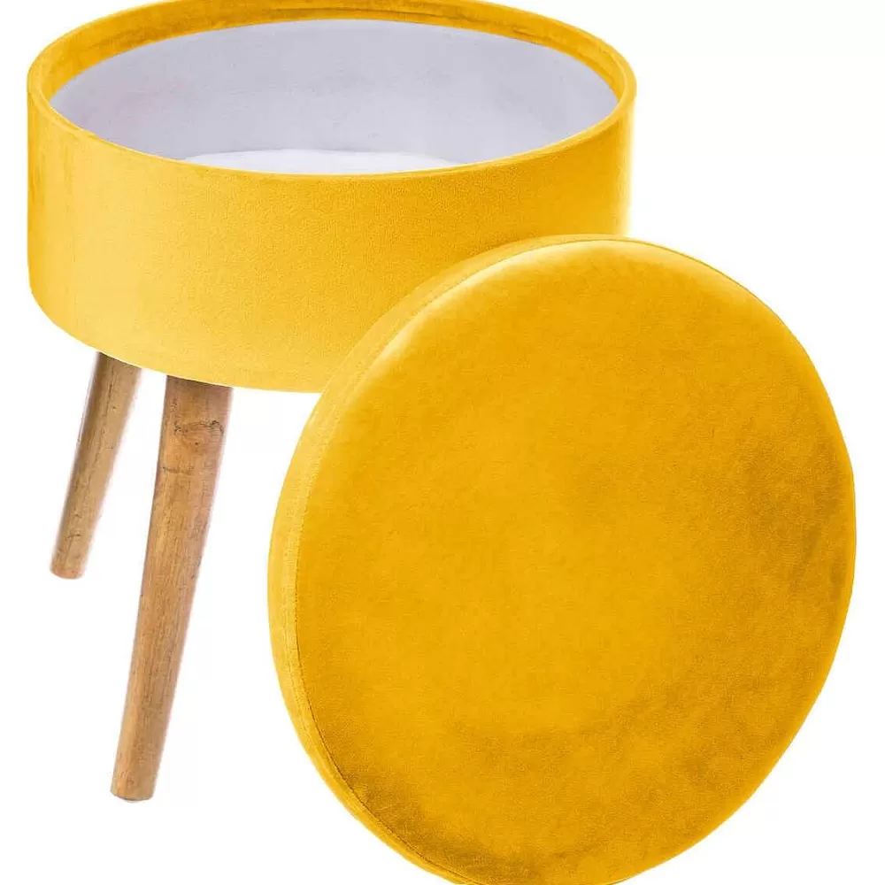 Atmosphera Tabourets>Tabouret Appoint Coffre Velours Tess Ocre