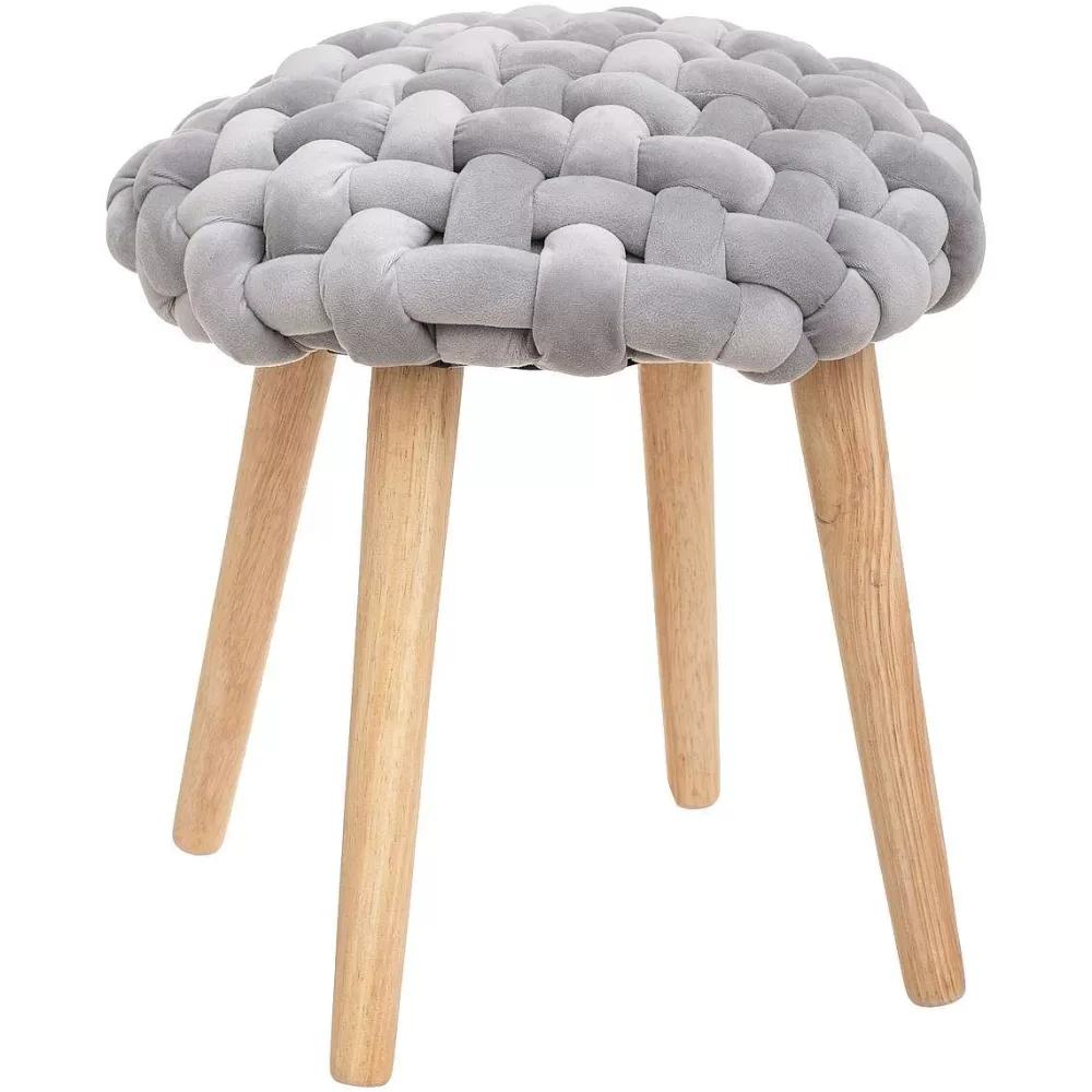 Atmosphera Tabourets>Tabouret Appoint Tricot Velours Cosy Gris