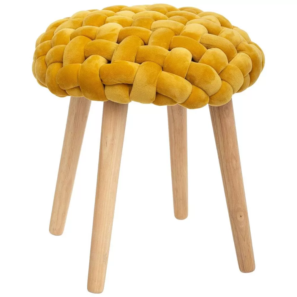 Atmosphera Tabourets>Tabouret Appoint Tricot Velours Cosy Ocre